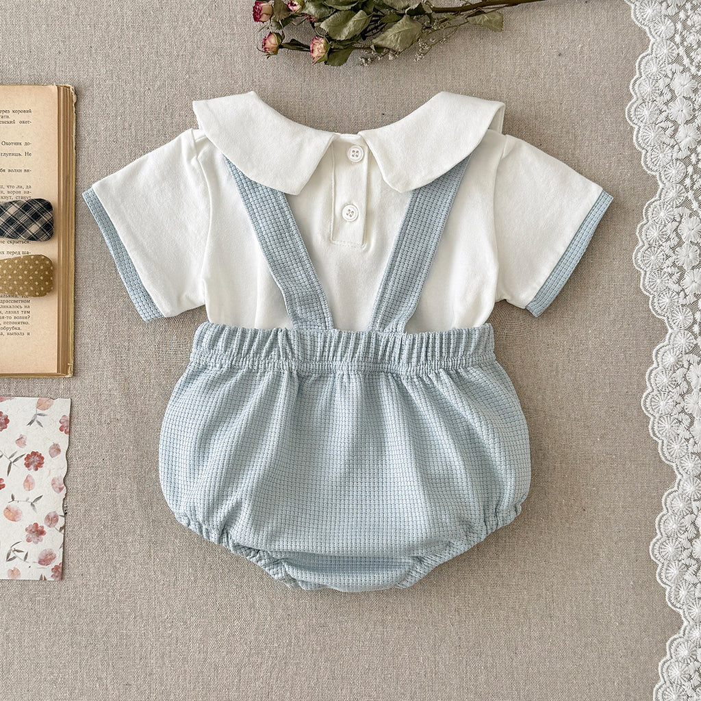 Baby Bear Embroidery Peter Pan Collar Outfit Set