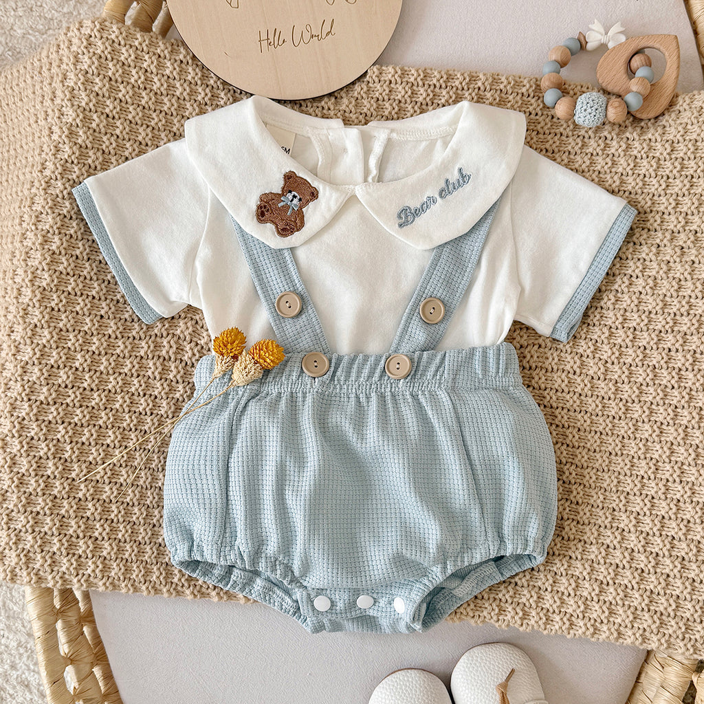Baby Bear Embroidery Peter Pan Collar Outfit Set