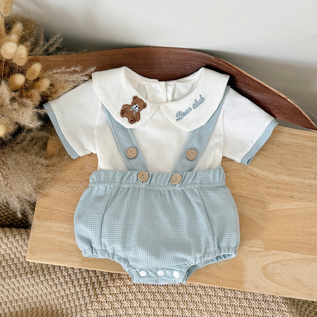 Baby Bear Embroidery Peter Pan Collar Outfit Set