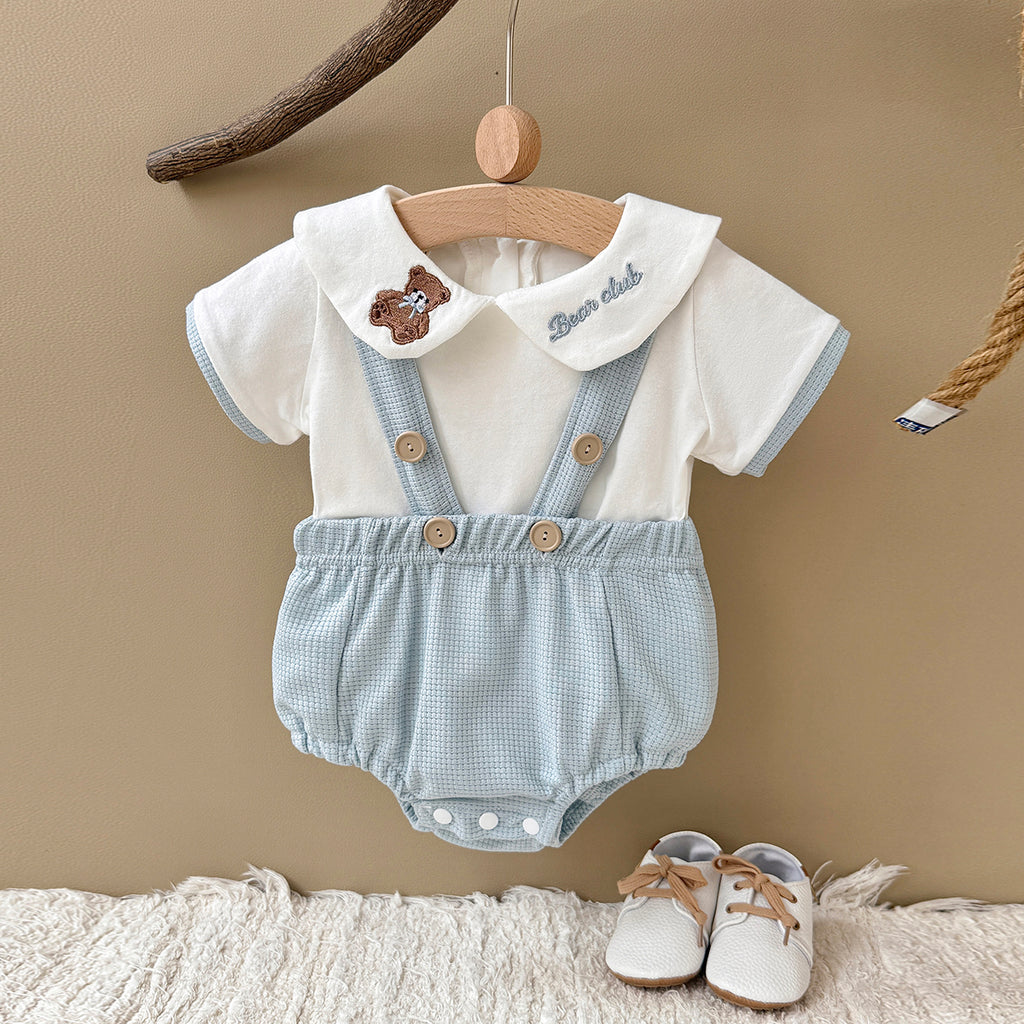Baby Bear Embroidery Peter Pan Collar Outfit Set