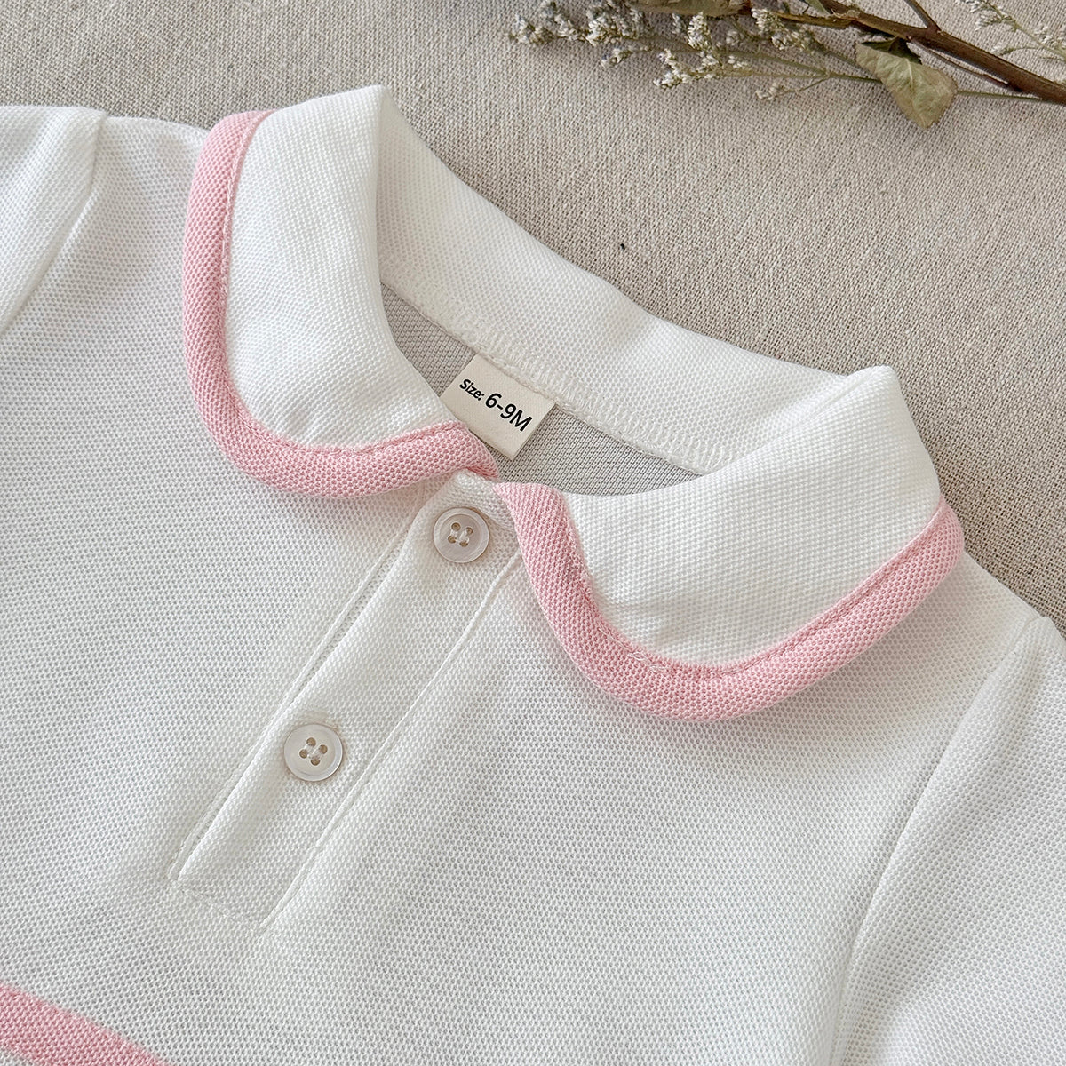 Baby Girl Polo Dress White Pink Striped Pleated Skirt