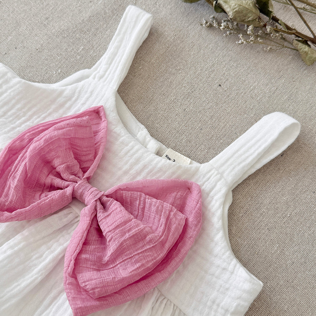 Baby Girl Gauze Tank Set with Pink Bow