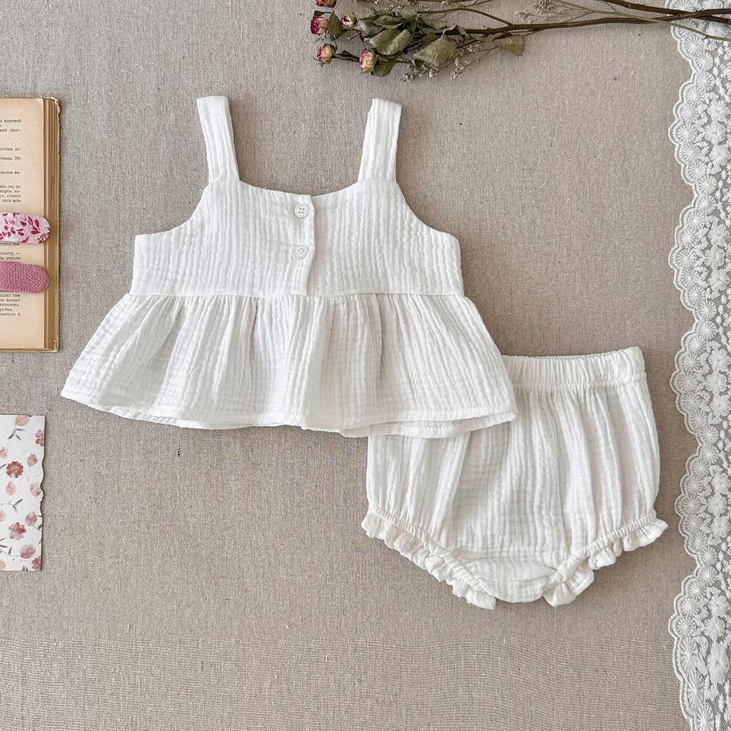 Baby Girl Gauze Tank Set with Pink Bow