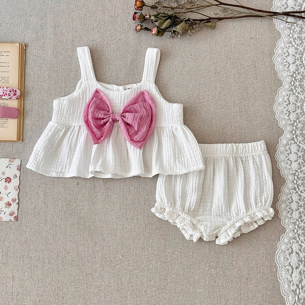 Baby Girl Gauze Tank Set with Pink Bow