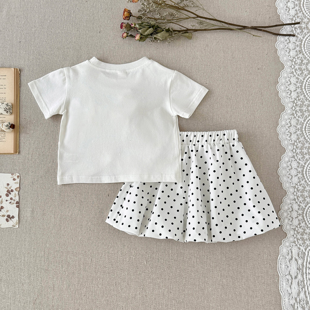 Baby Girl Bow Top & Polka Dot Skirt Set