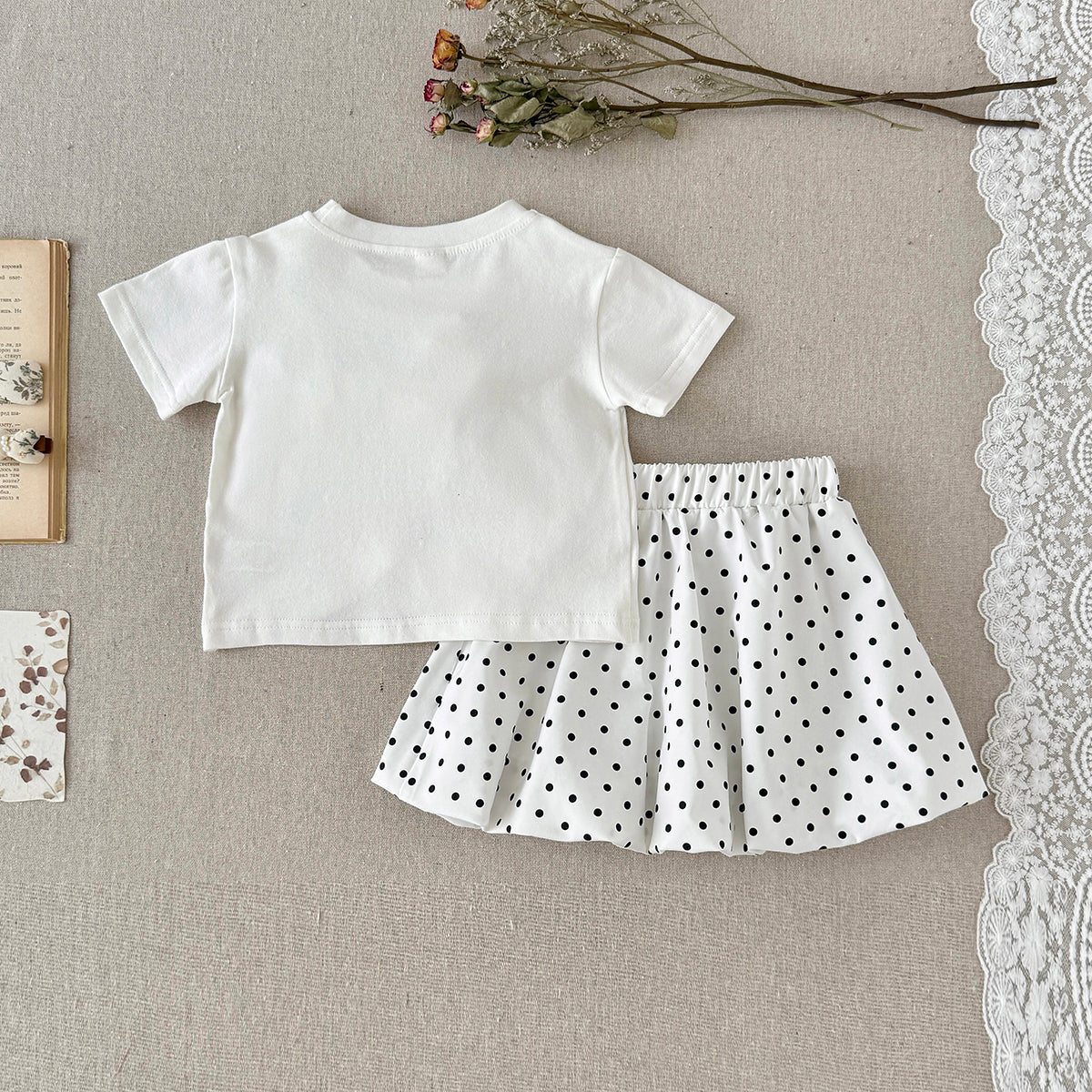 Baby Girl Bow Top & Polka Dot Skirt Set