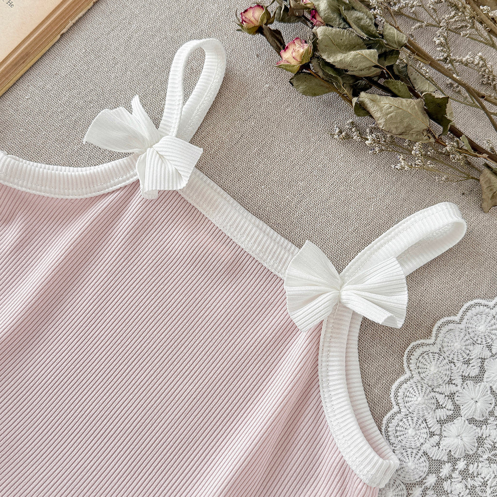 Baby Girl Ribbed Cami Top & Shorts Bow Outfi