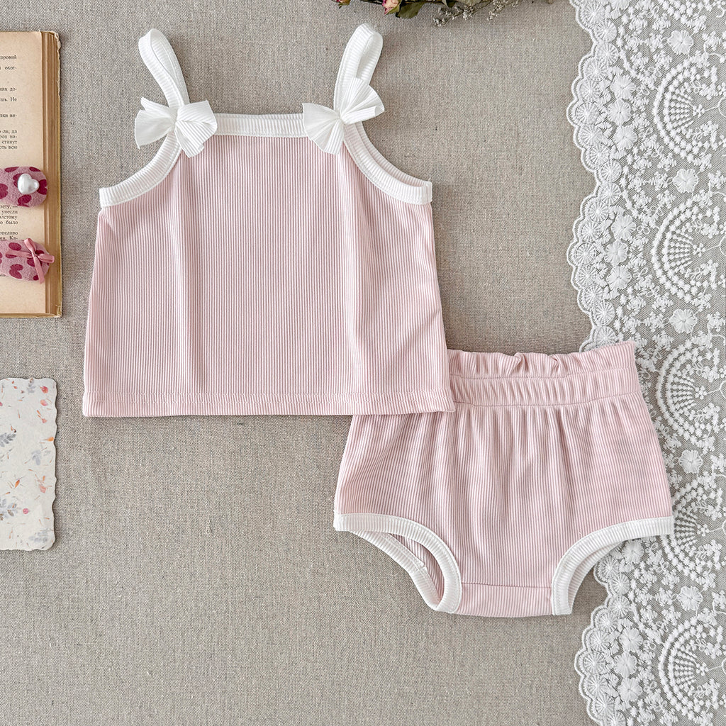 Baby Girl Ribbed Cami Top & Shorts Bow Outfi