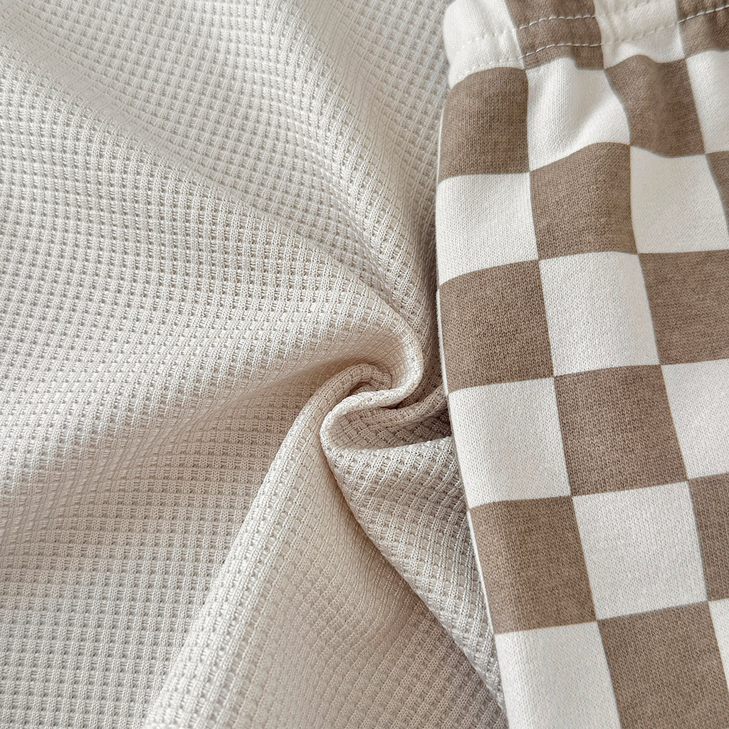 Baby Waffle Knit Tee & Checkerboard Shorts 2Pcs Summer Outfit