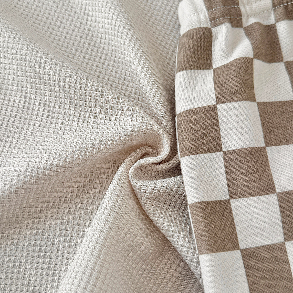 Baby Waffle Knit Tee & Checkerboard Shorts 2Pcs Summer Outfit