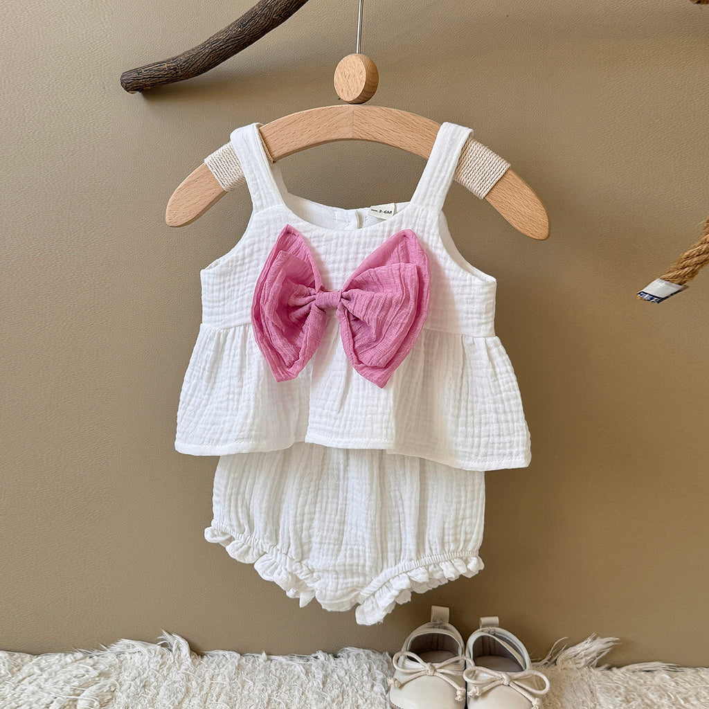 Baby Girl Gauze Tank Set with Pink Bow