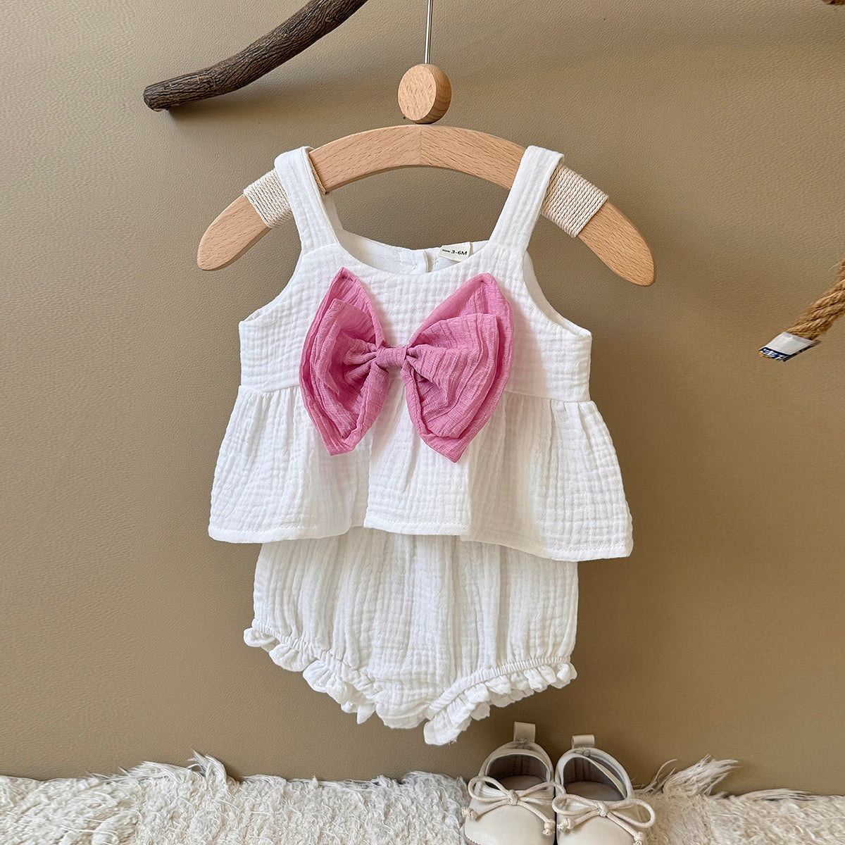 Baby Girl Gauze Tank Set with Pink Bow