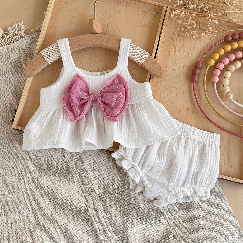 Baby Girl Gauze Tank Set with Pink Bow
