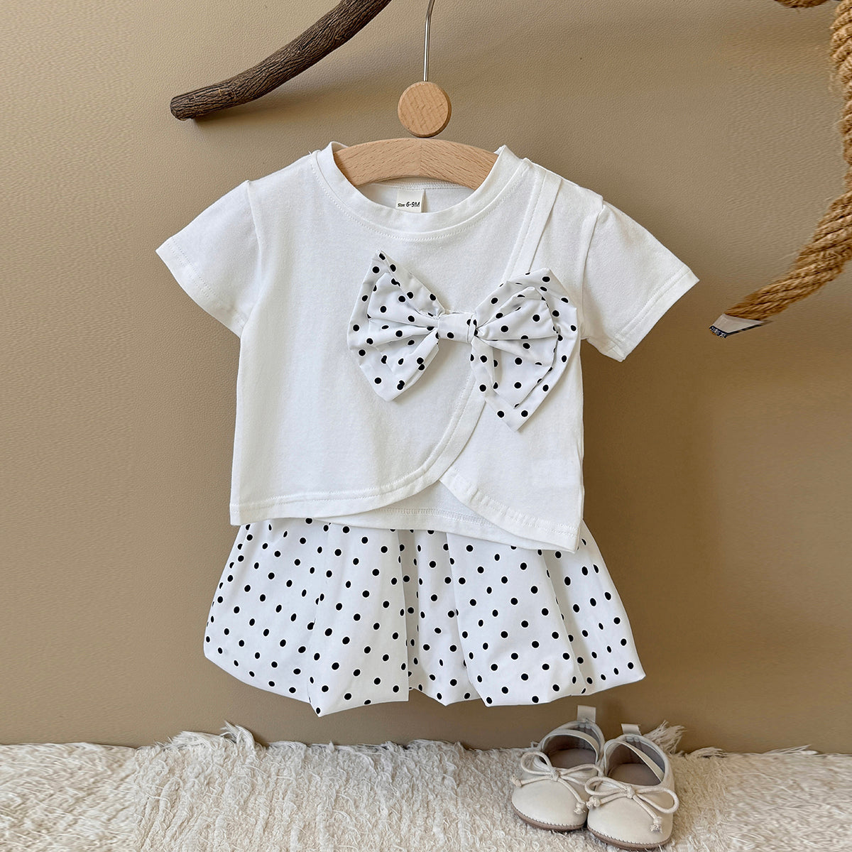 Baby Girl Bow Top & Polka Dot Skirt Set