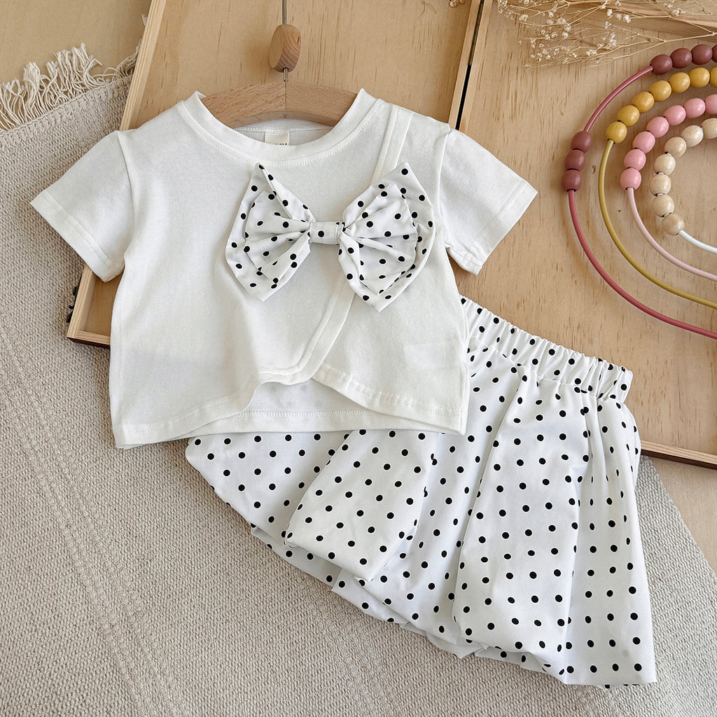 Baby Girl Bow Top & Polka Dot Skirt Set