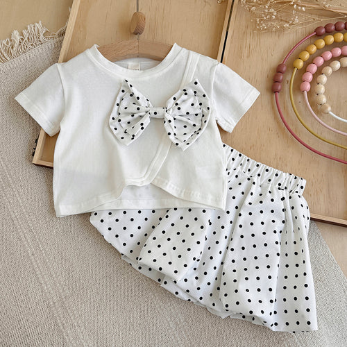 Baby Girl Bow Top & Polka Dot Skirt Set