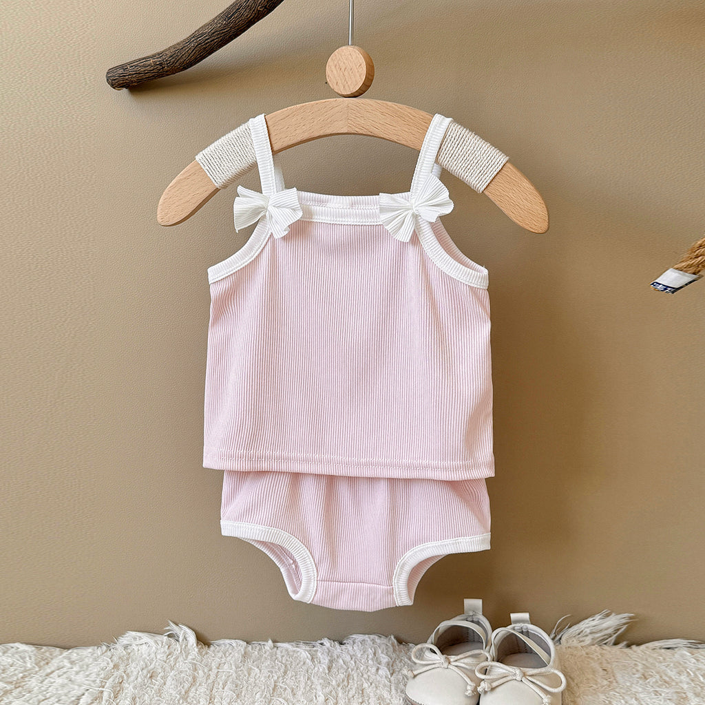 Baby Girl Ribbed Cami Top & Shorts Bow Outfi