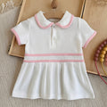 Baby Girl Polo Dress White Pink Striped Pleated Skirt