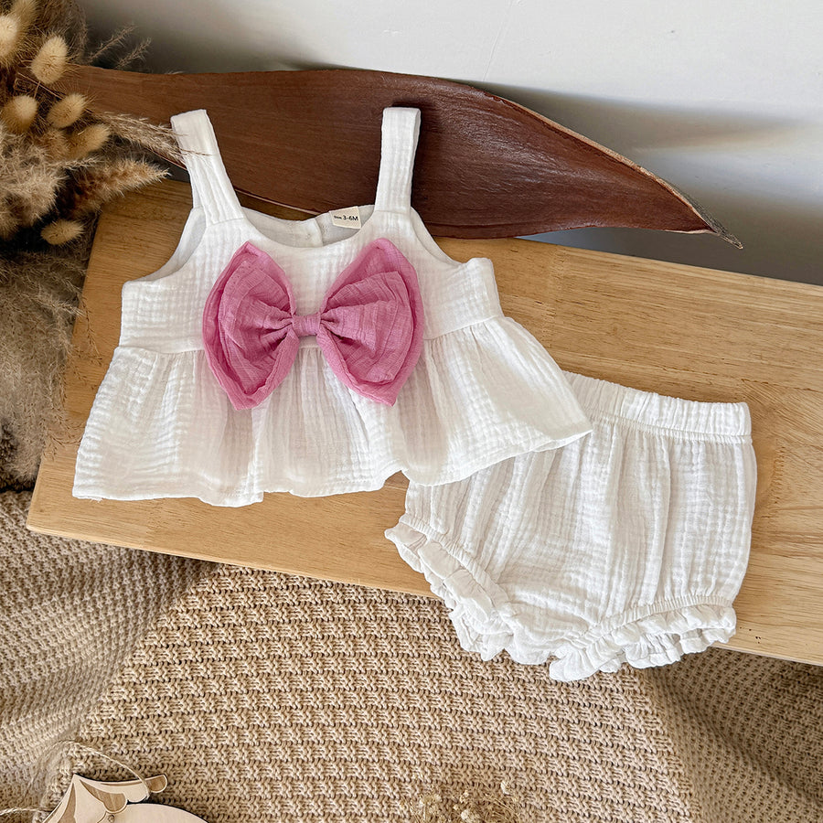 Baby Girl Gauze Tank Set with Pink Bow