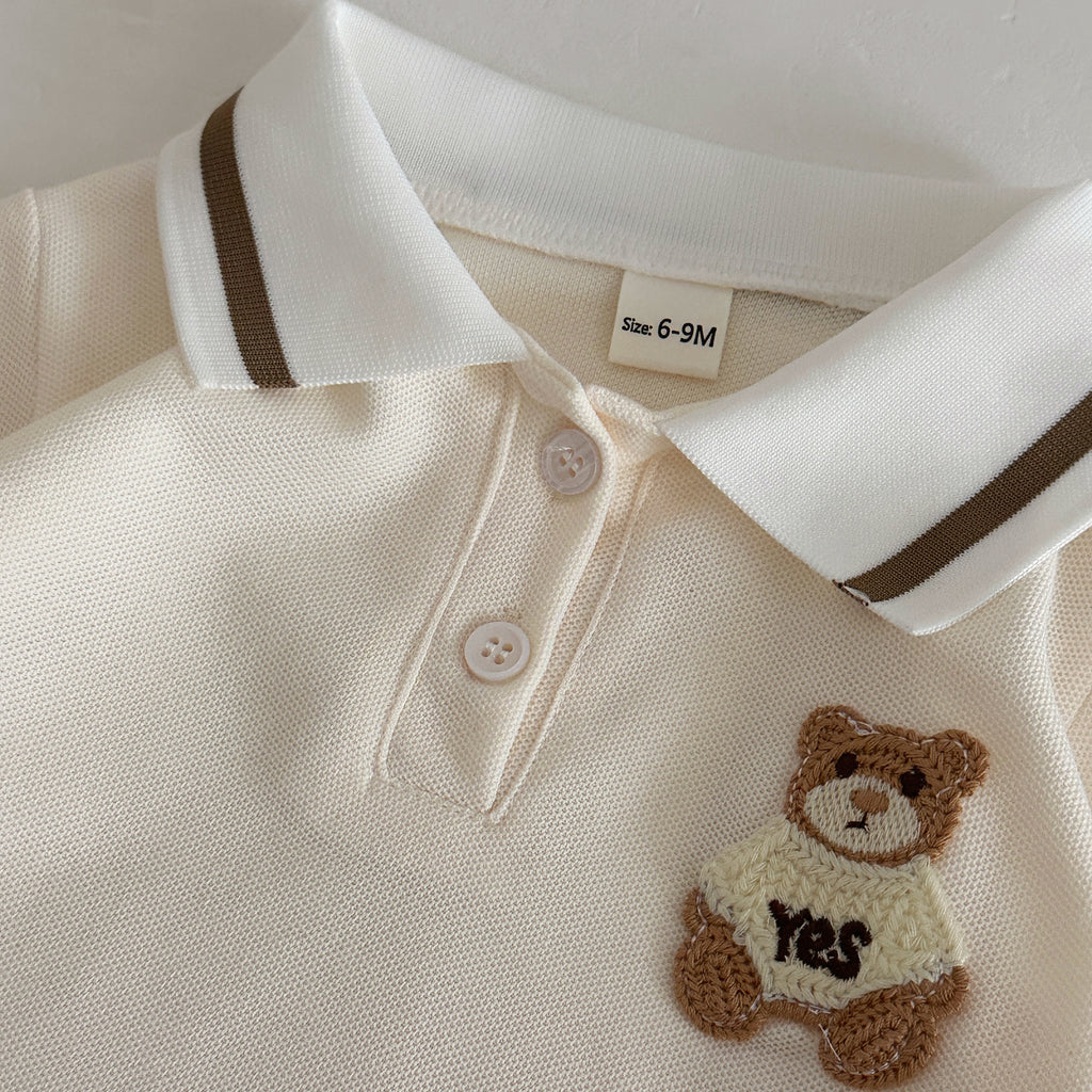 Baby Bear Polo 2pc Set, Cream Top & Khaki Shorts