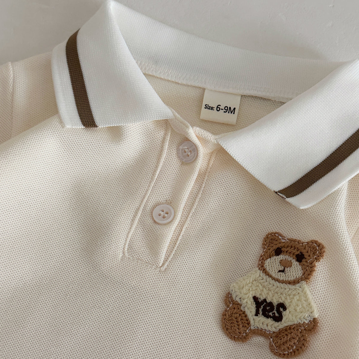 Baby Bear Polo 2pc Set, Cream Top & Khaki Shorts