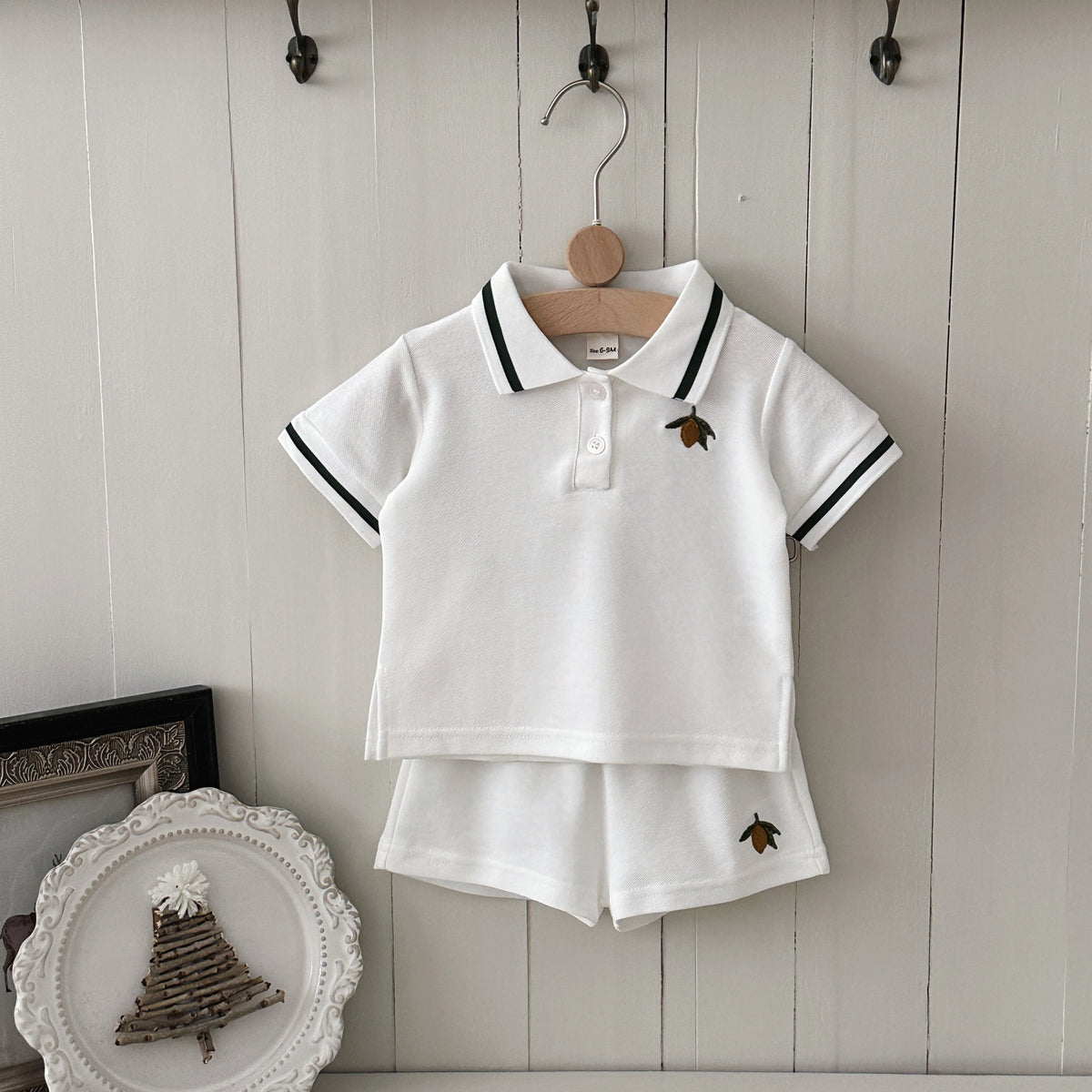 Baby Boy Acorn Embroidery Polo Shirt Shorts Set