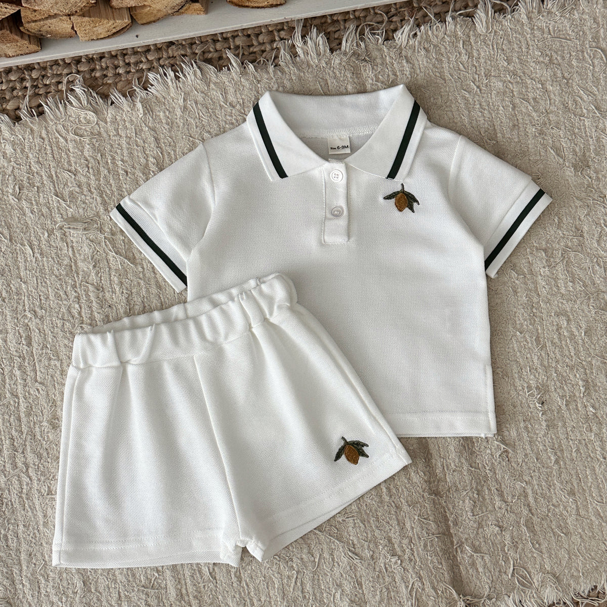 Baby Boy Acorn Embroidery Polo Shirt Shorts Set