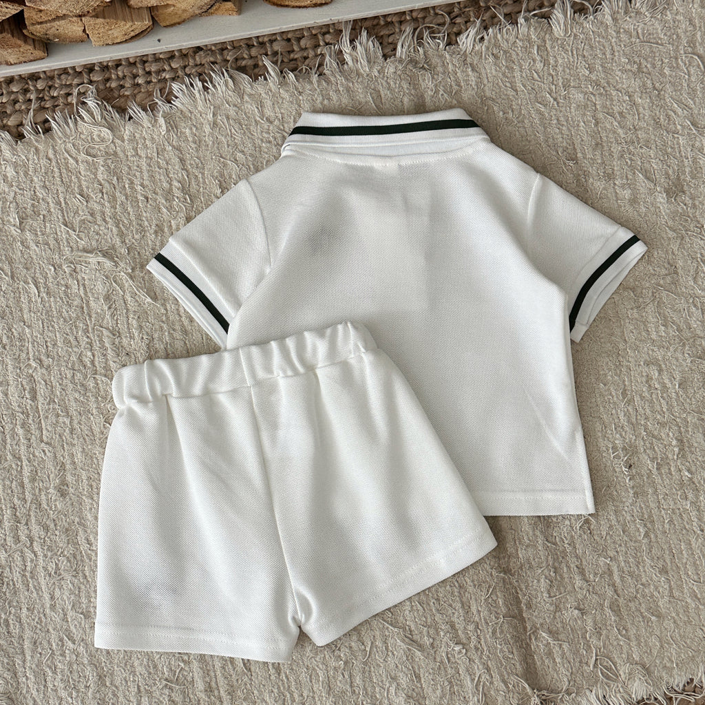 Baby Boy Acorn Embroidery Polo Shirt Shorts Set