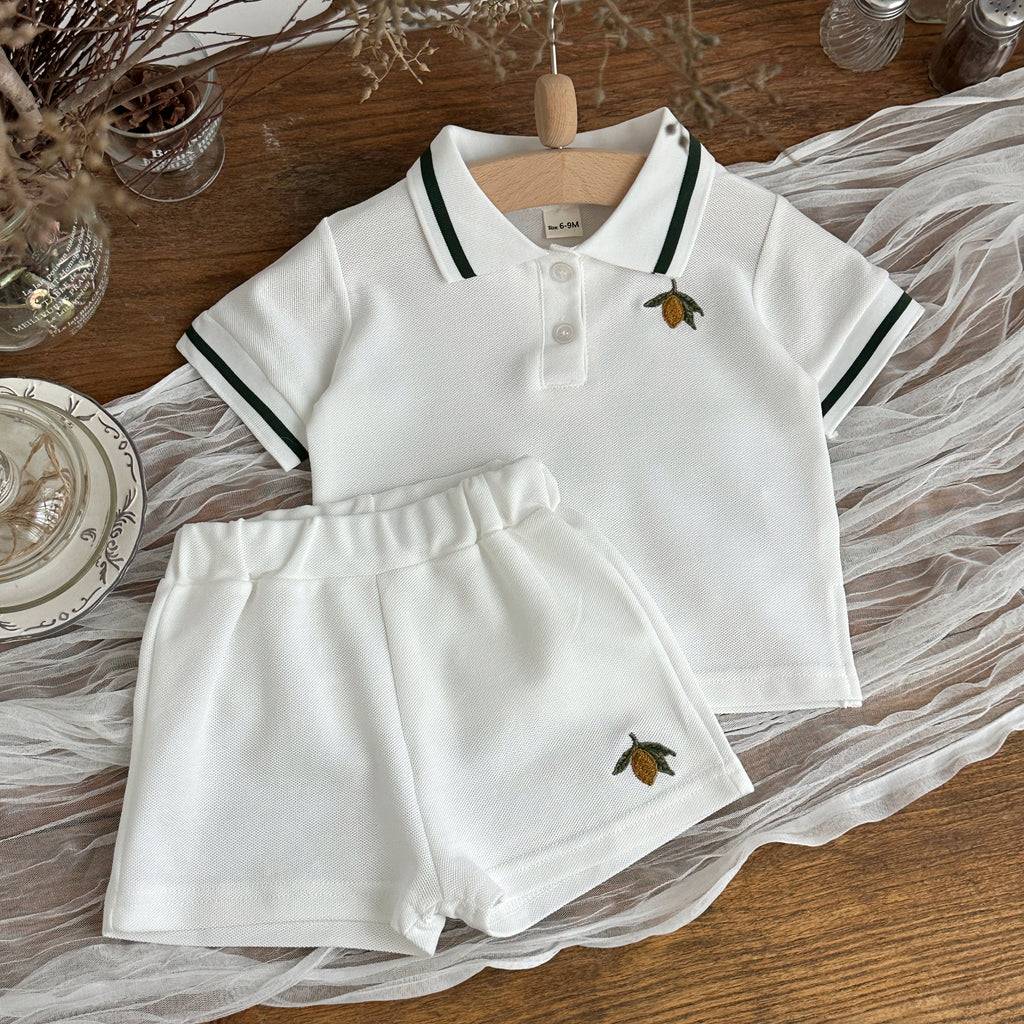 Baby Boy Acorn Embroidery Polo Shirt Shorts Set