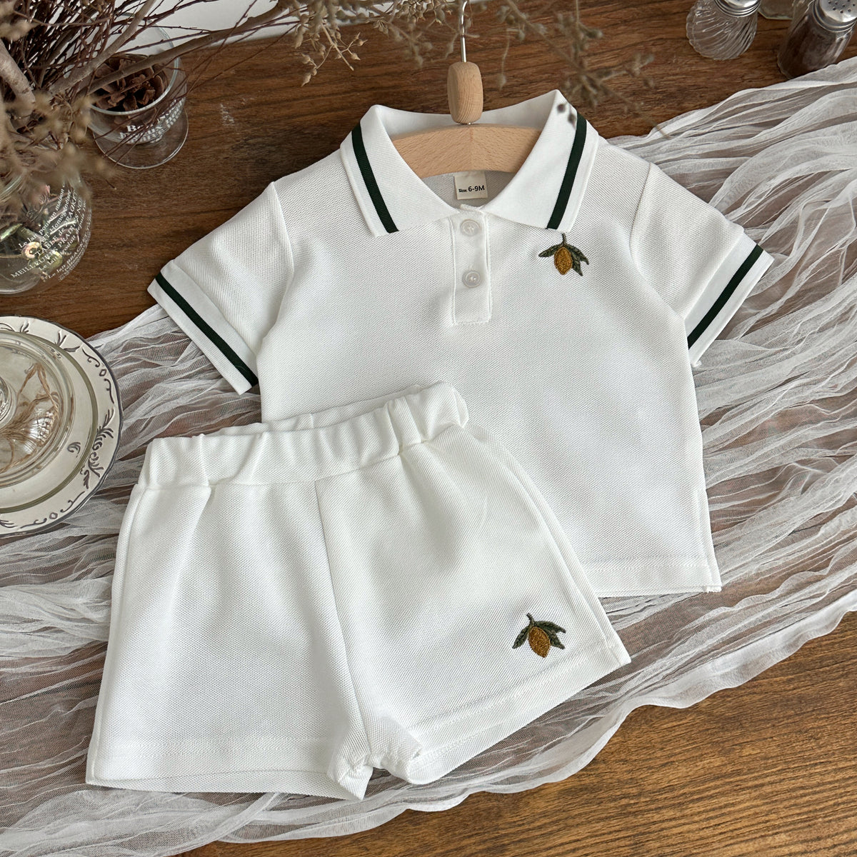 Baby Boy Acorn Embroidery Polo Shirt Shorts Set
