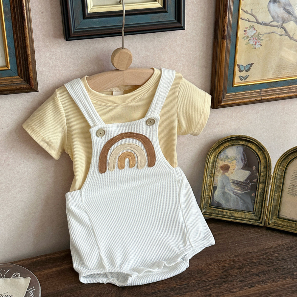 Summer Rainbow Applique Short Sleeve Romper Set