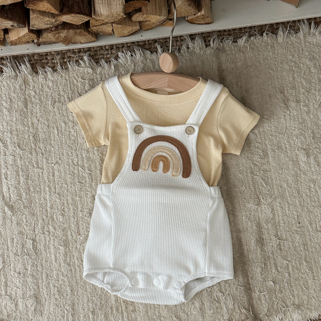 Summer Rainbow Applique Short Sleeve Romper Set