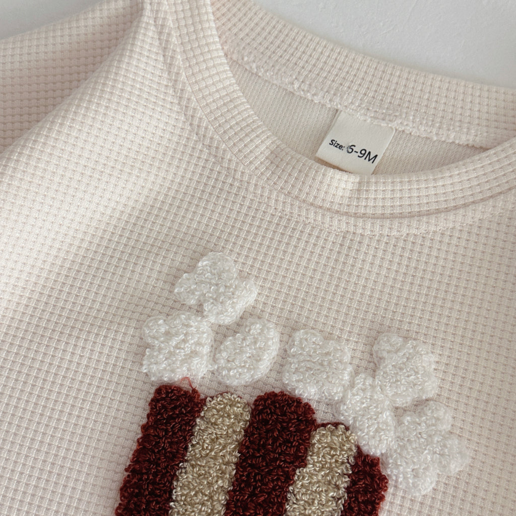 Baby Waffle Popcorn Graphic Tee Striped Shorts Outfit  >