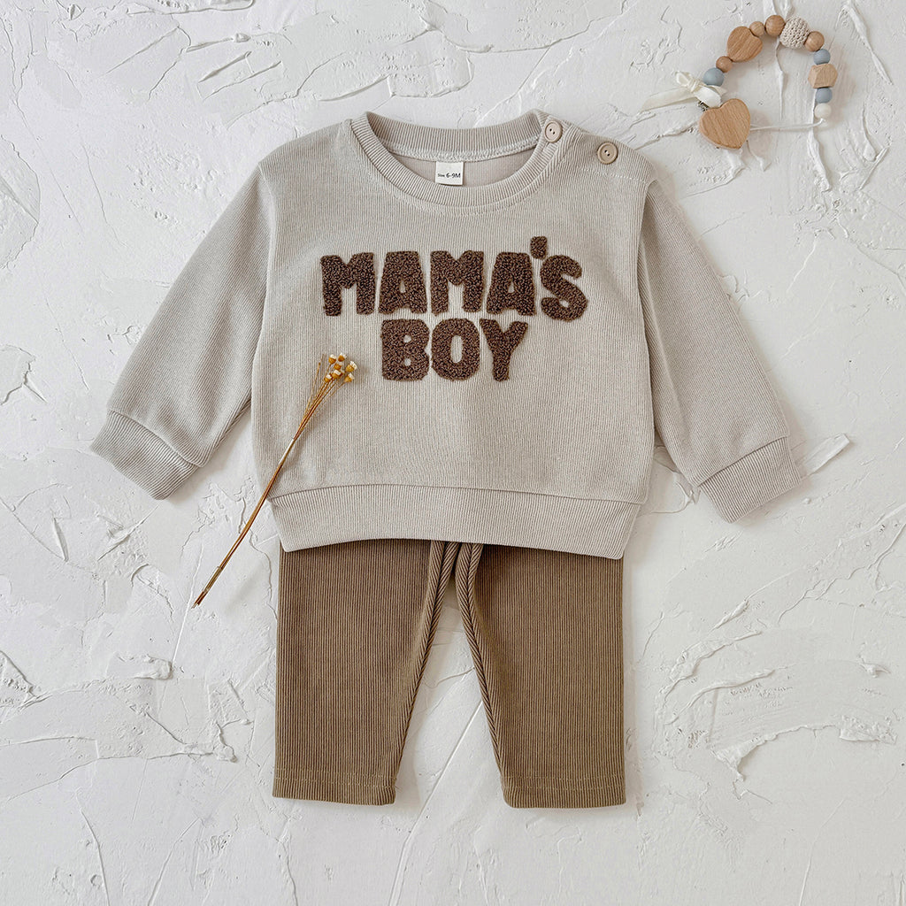 Baby Boy MAMA'S BOY Towel Embroidery Sweatshirt Pants Set