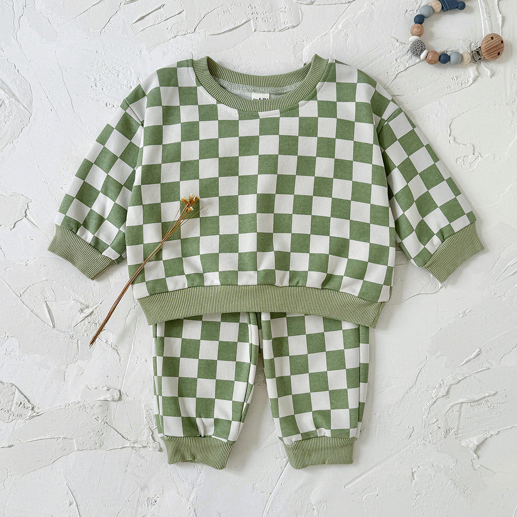 Toddler Checkerboard Print Sweatshirt & Pants 2 Piece Set
