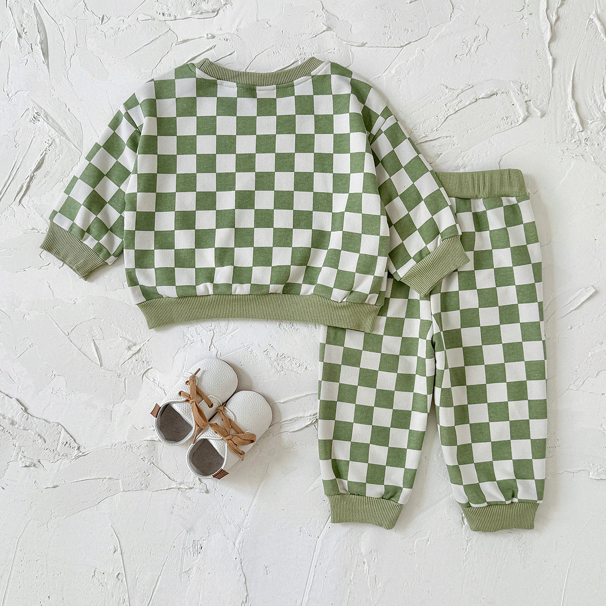 Toddler Checkerboard Print Sweatshirt & Pants 2 Piece Set