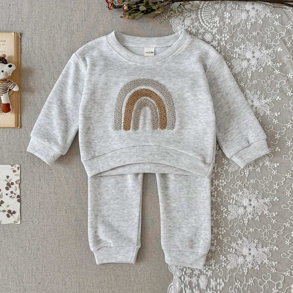 Rainbow Pattern Sweatshirt Set for Baby Boys, Spring Autumn
