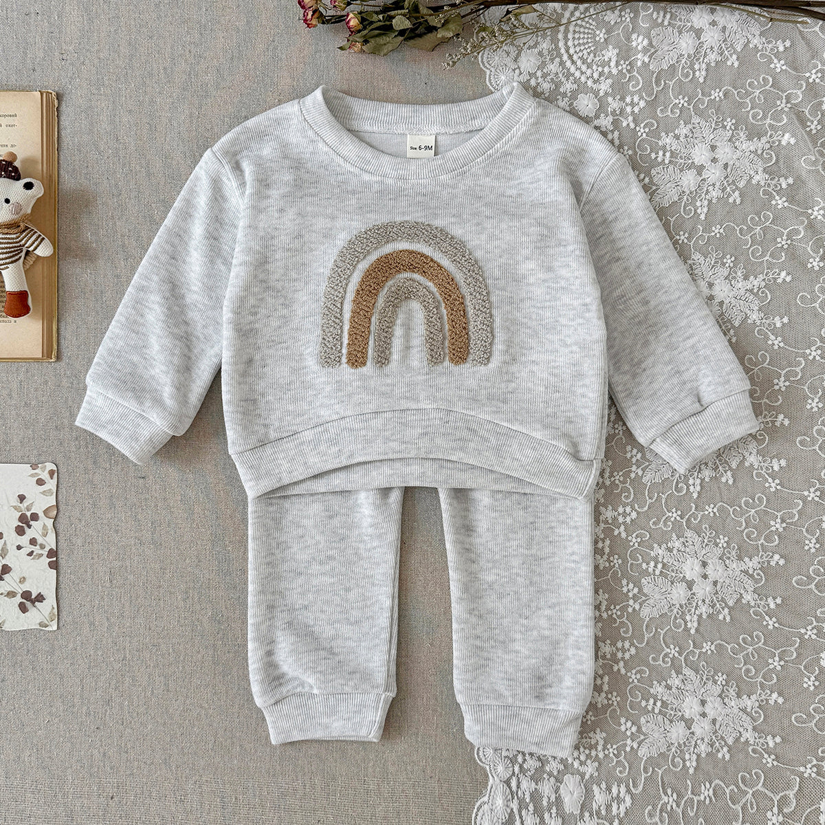 Rainbow Pattern Sweatshirt Set for Baby Boys, Spring Autumn