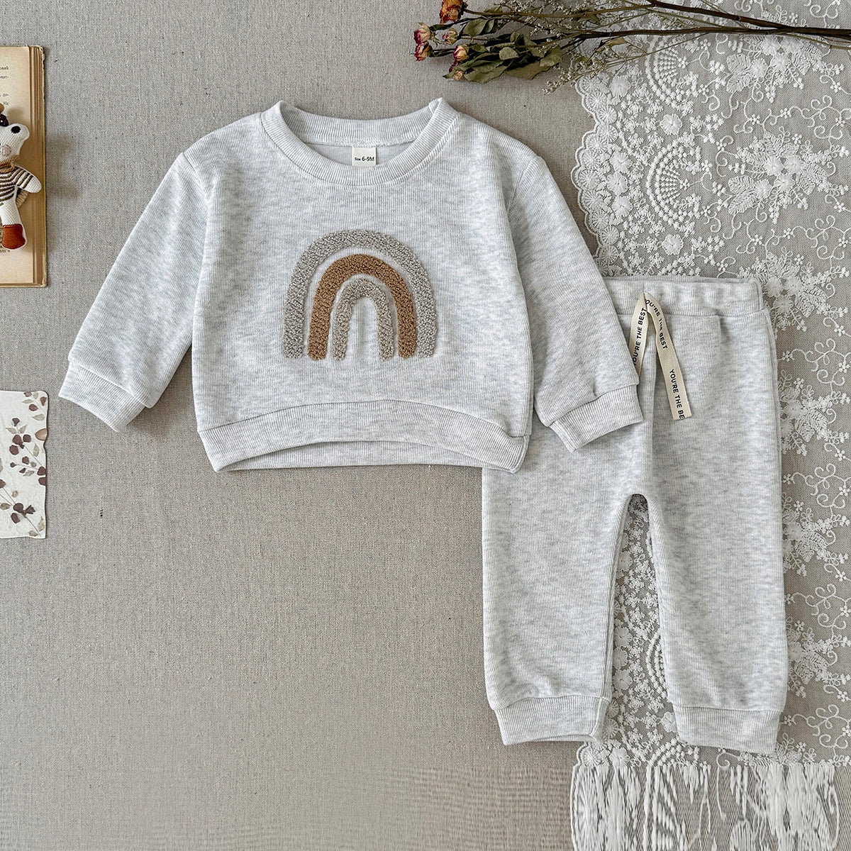 Rainbow Pattern Sweatshirt Set for Baby Boys, Spring Autumn