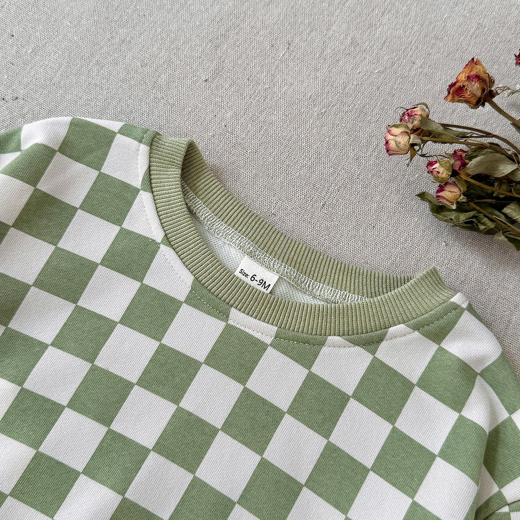 Toddler Checkerboard Print Sweatshirt & Pants 2 Piece Set