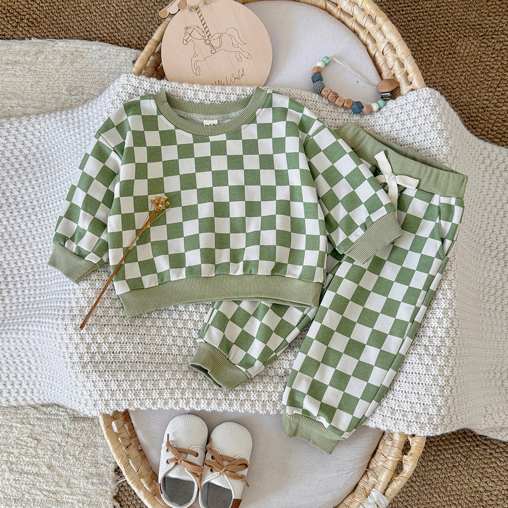 Toddler Checkerboard Print Sweatshirt & Pants 2 Piece Set