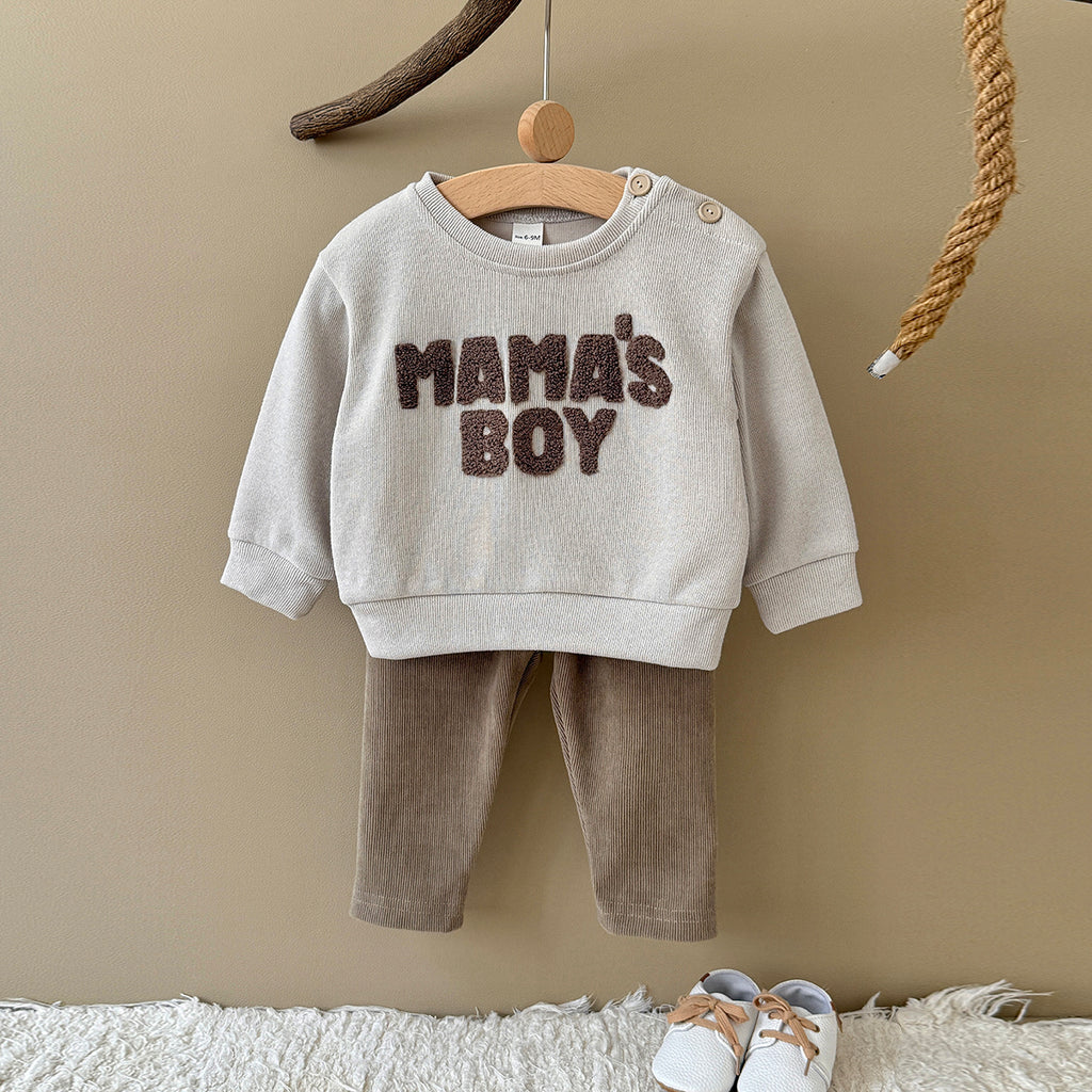 Baby Boy MAMA'S BOY Towel Embroidery Sweatshirt Pants Set