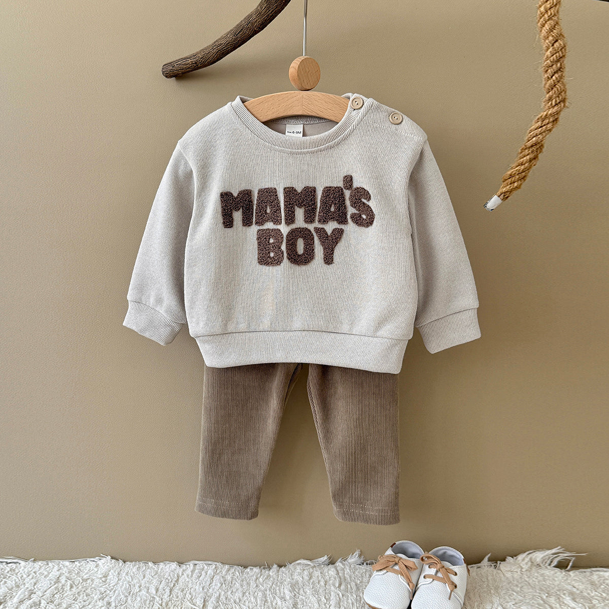 Baby Boy MAMA'S BOY Towel Embroidery Sweatshirt Pants Set