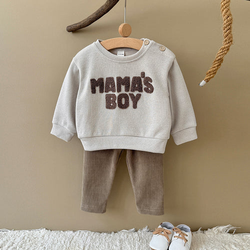 Baby Boy MAMA'S BOY Towel Embroidery Sweatshirt Pants Set