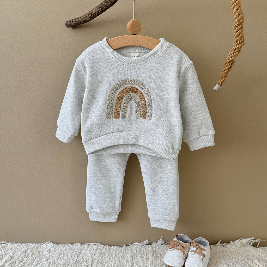 Rainbow Pattern Sweatshirt Set for Baby Boys, Spring Autumn
