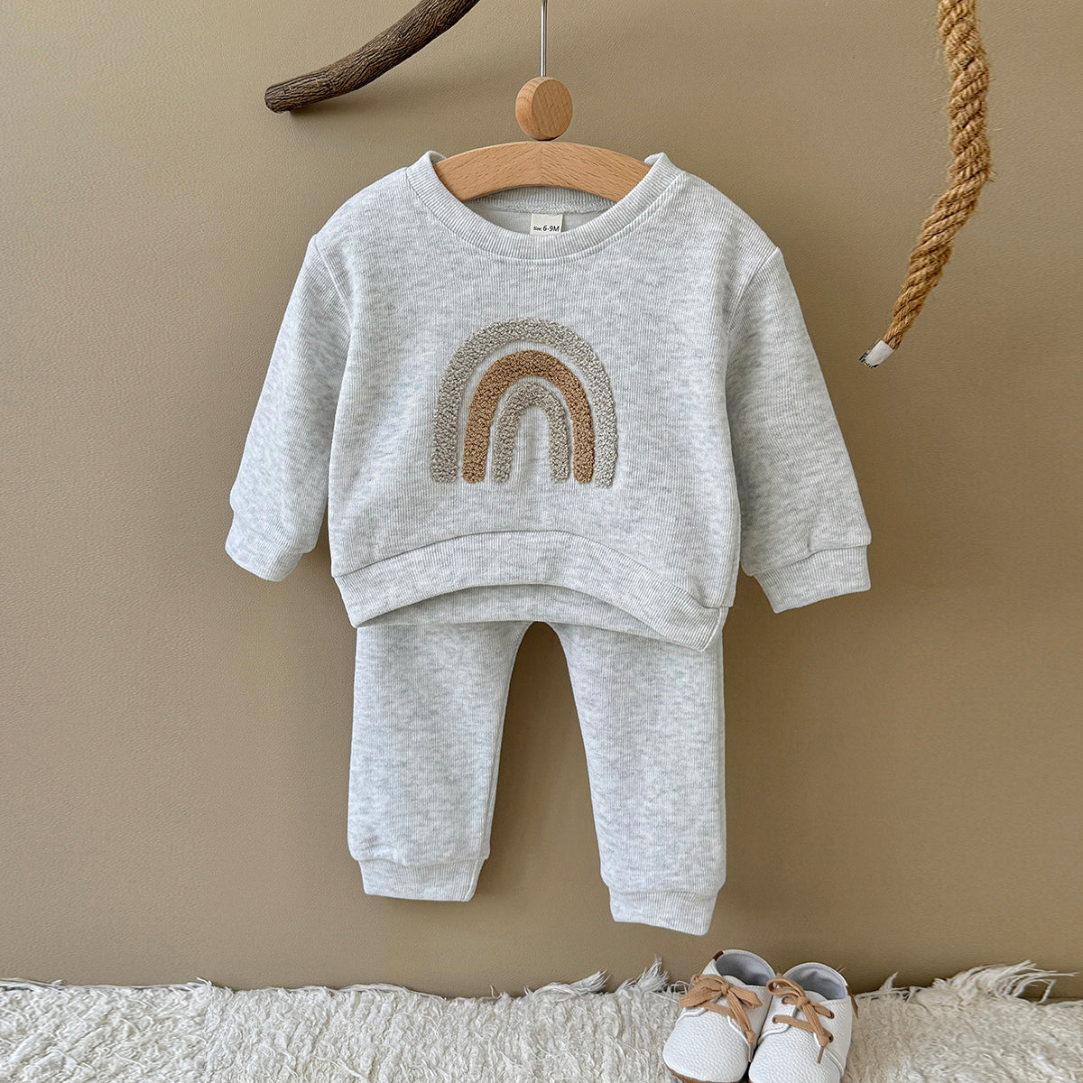 Rainbow Pattern Sweatshirt Set for Baby Boys, Spring Autumn