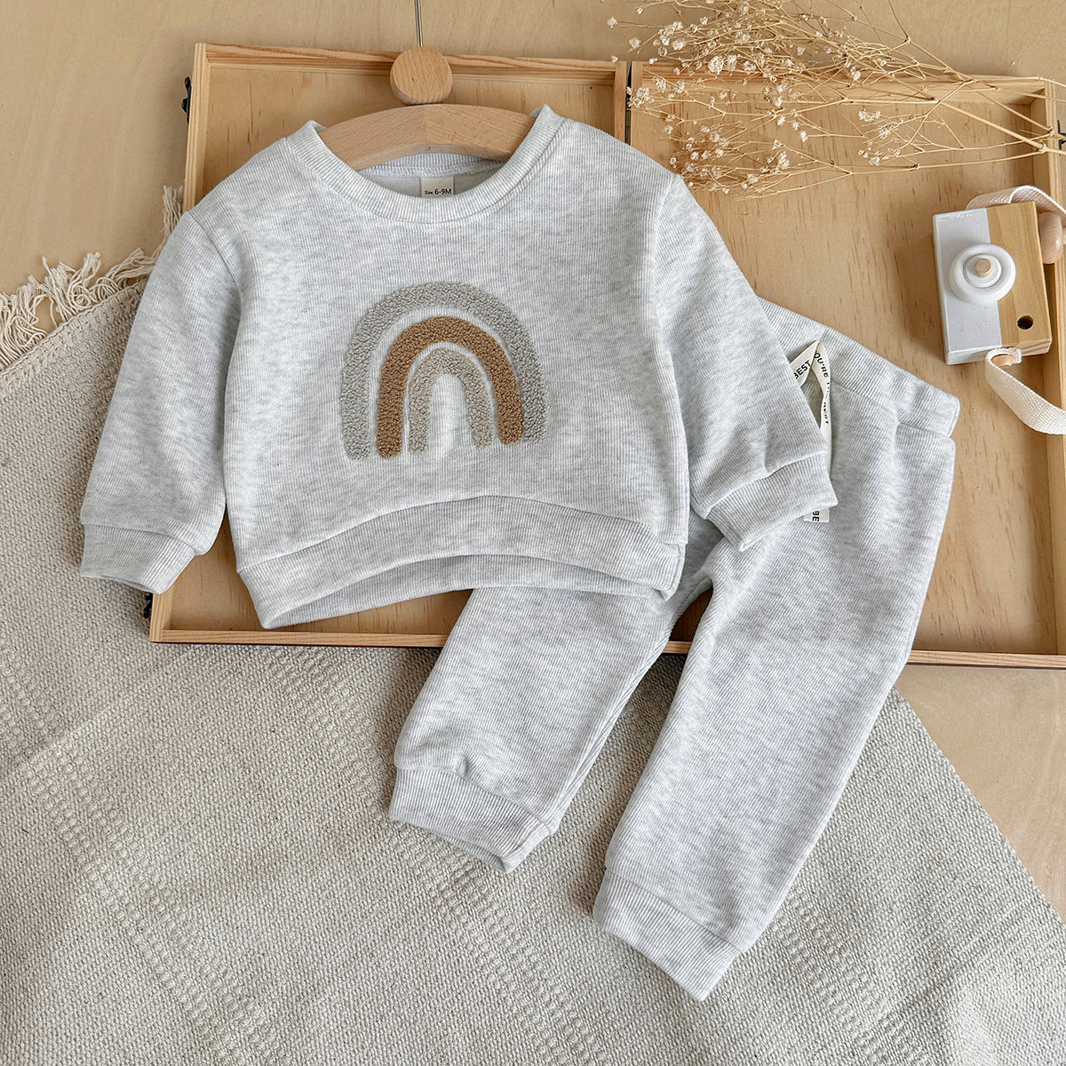 Rainbow Pattern Sweatshirt Set for Baby Boys, Spring Autumn