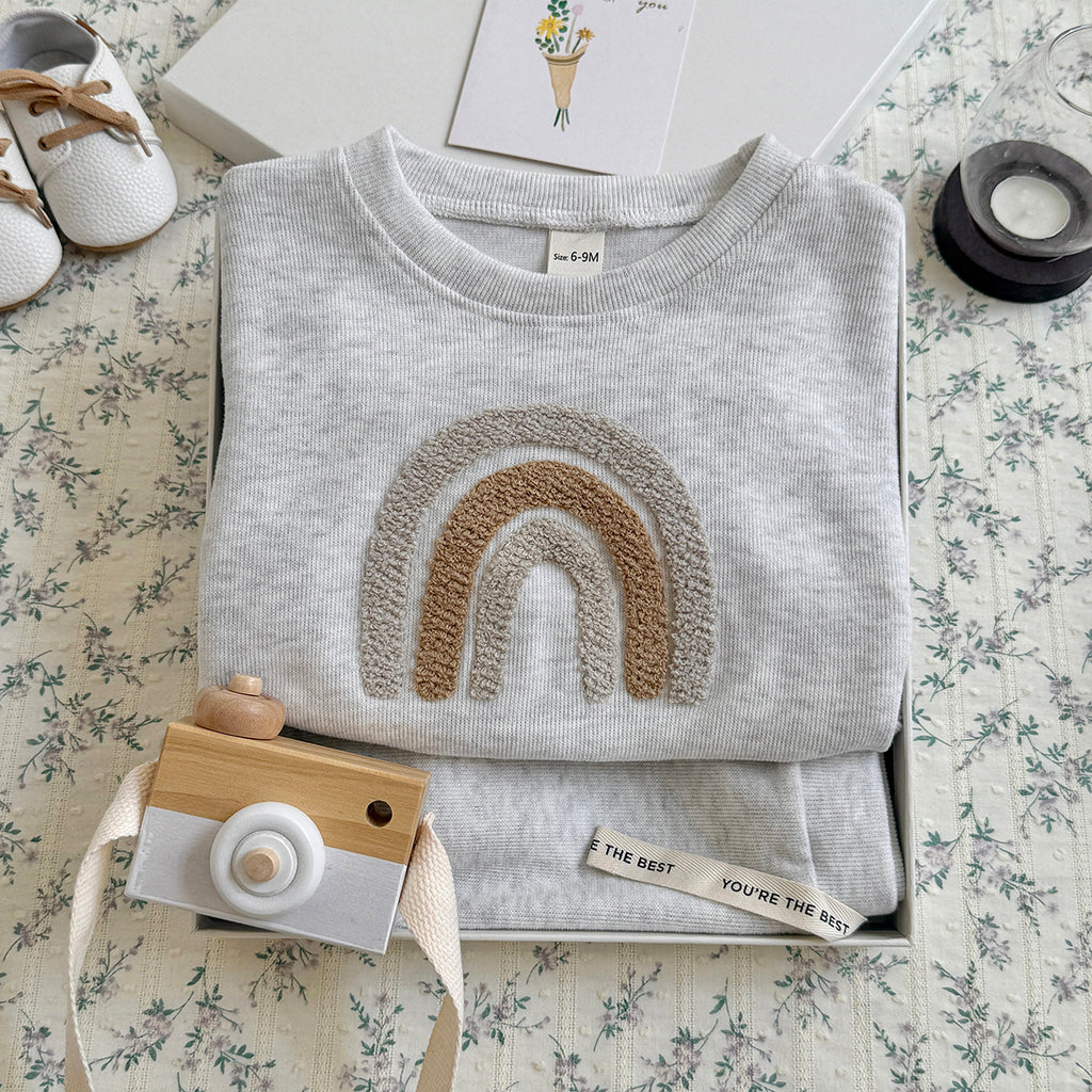 Rainbow Pattern Sweatshirt Set for Baby Boys, Spring Autumn