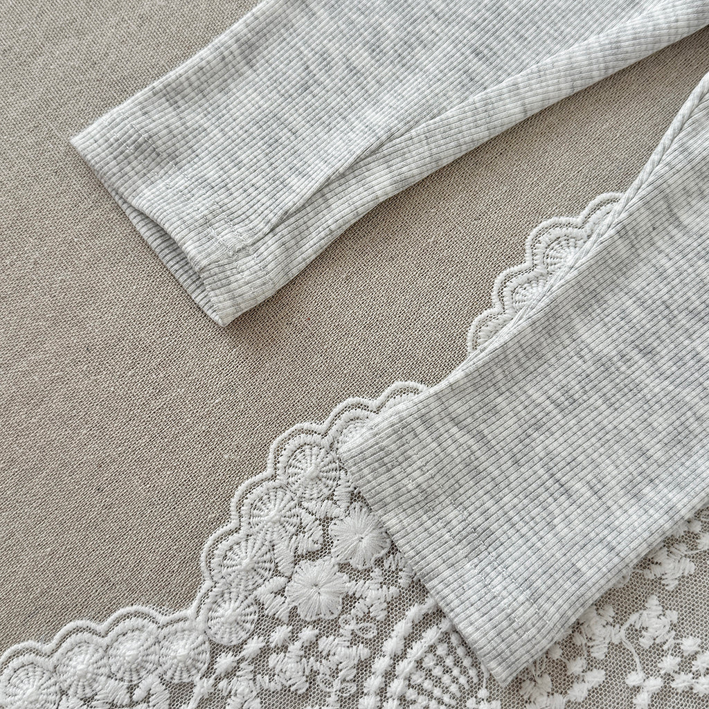 Baby Girls Ribbed Leggings Lace Pocket with Bow Decor