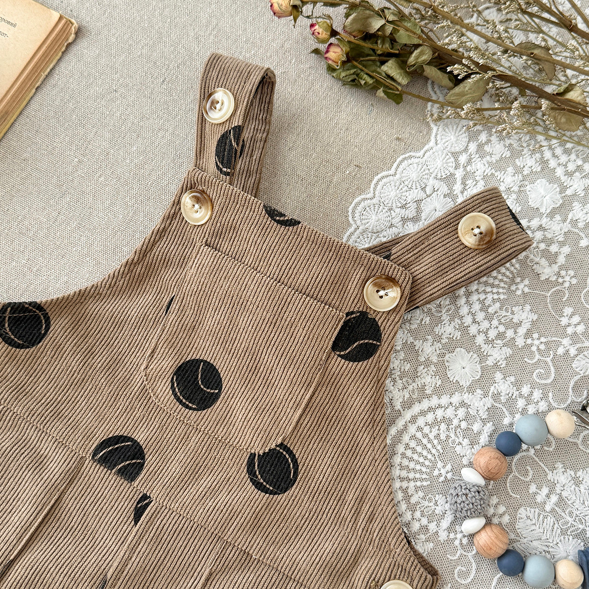 Toddler Tennis Print Corduroy Overalls